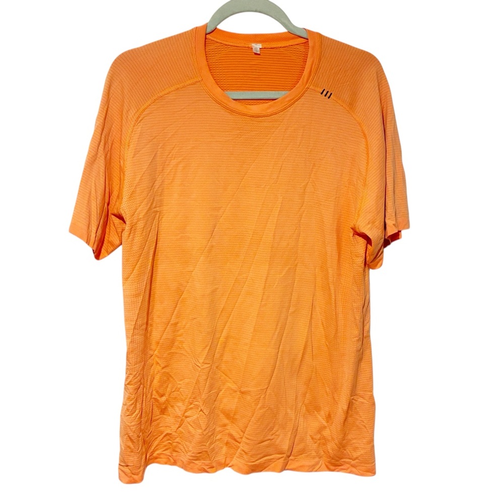 LULULEMON Metal Vent Orange Mens Large Tshirt Short Sleeve Stretch Workout